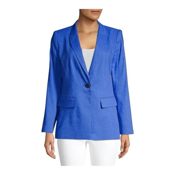 Kobi Halperin Jacket Womens Linen Blend One ButtonBlue Blazer Tencel Size Large - Picture 1 of 16